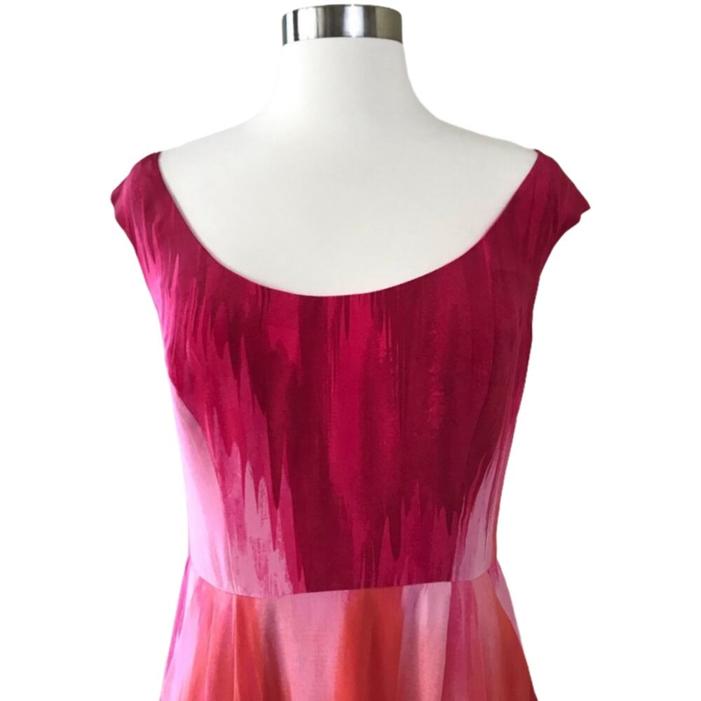 BETH BOWLEY Ombre Silk Dress Sheath Red Boat Neck Short Sleeves Pockets 8 NWT - Picture 3 of 9
